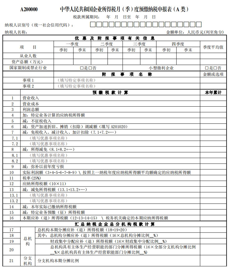 企業(yè)所得稅季度申報表A類怎么填寫(企業(yè)所得稅申報表填報說明)
